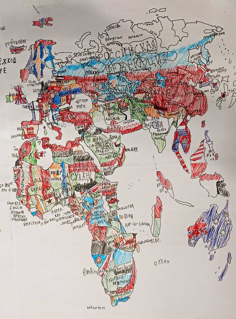 Политическая карта мира. Восточное полушарие. Евразия, Африка, Австралия