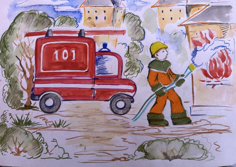 Пожарный — герой, он с огнем вступает в бой.