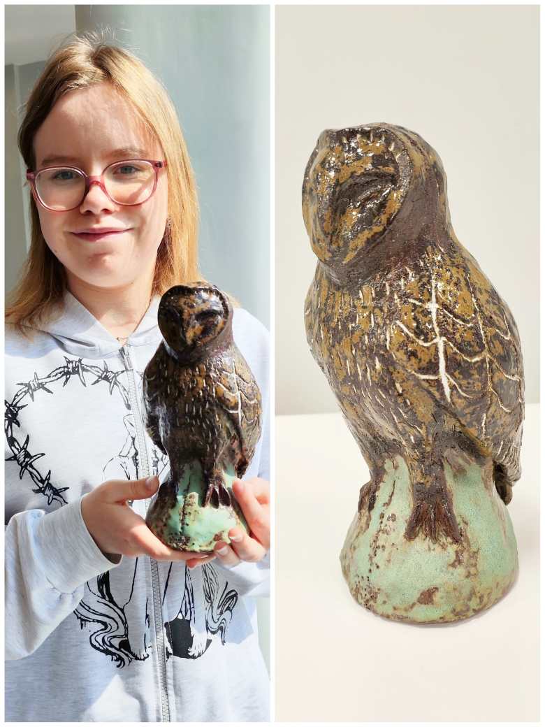 Керамическая скульптура "Болотная сова"
