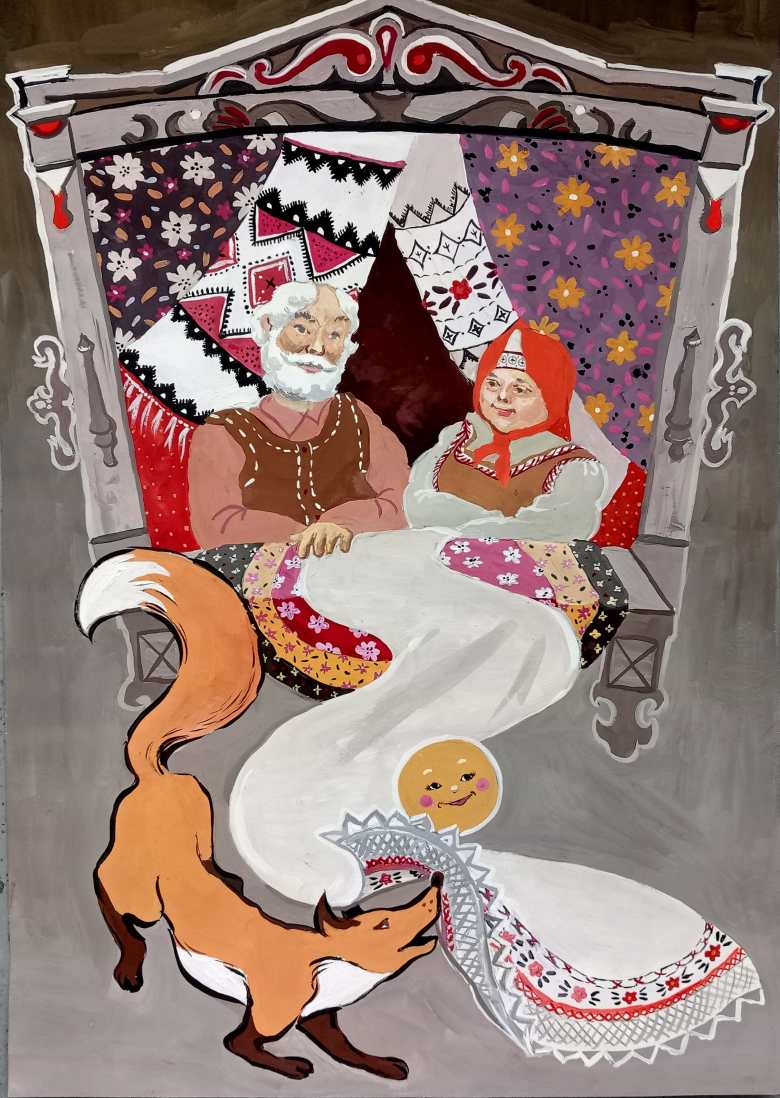 Иллюстрация с русской народной сказке "Колобок"