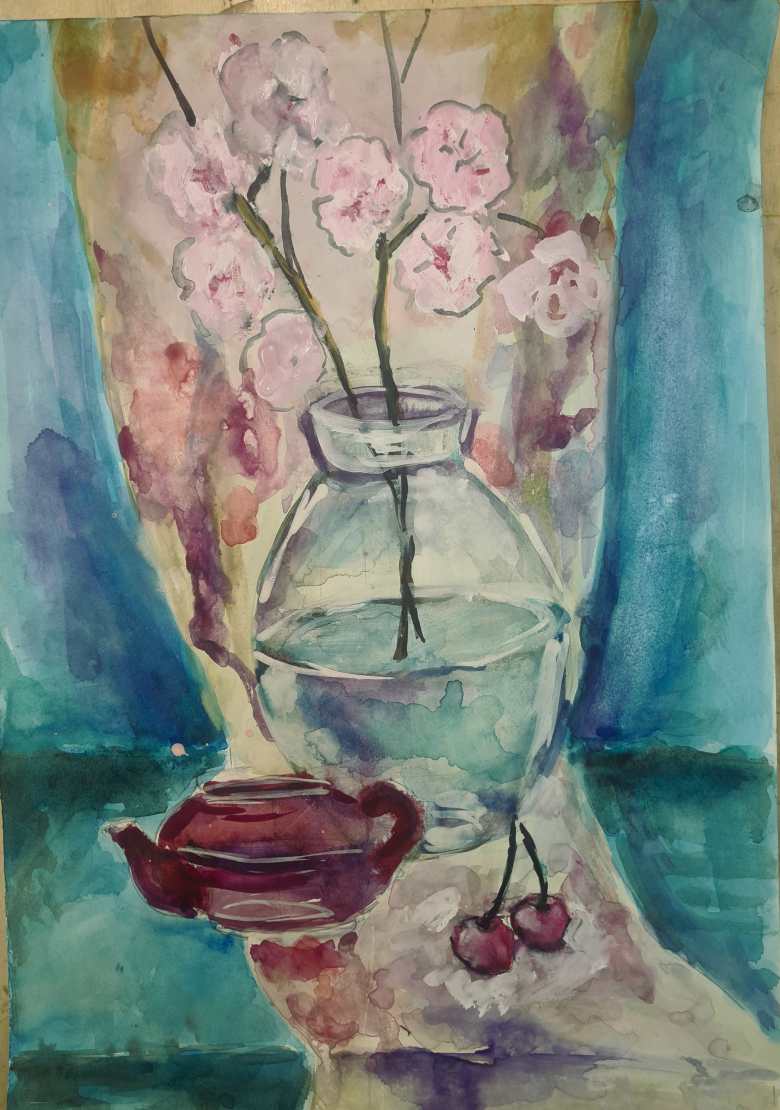 Натюрморт с веточкой сакуры