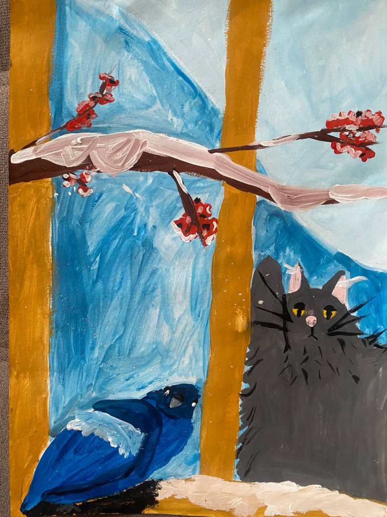 Птица, кот и зимний день