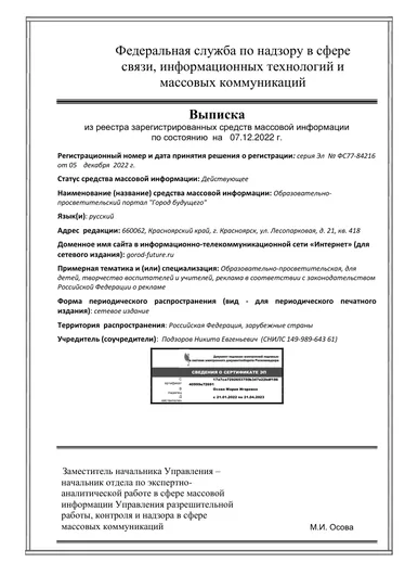 Выписка из реестра СМИ